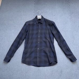 Z Zegna Navy and Black Slim Fit Casual Button-Down Shirt Medium